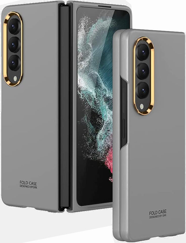 Mobizang Ultra Thin PC Case with Golden Lens Ring for Galaxy Z Fold4 - Grey