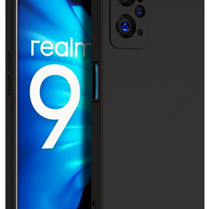 Matte Lens Protective Shockproof Flexible Back Cover for Realme 9i, Slim Silicone with Soft Lining Shockproof Flexible Full Body Bumper Case (Black)