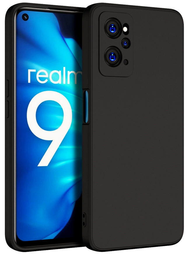 Matte Lens Protective Shockproof Flexible Back Cover for Realme 9i, Slim Silicone with Soft Lining Shockproof Flexible Full Body Bumper Case (Black)