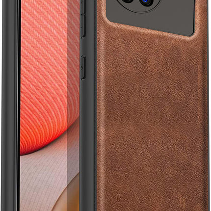 Tux Back Case for Vivo X80 , Slim Leather Case with Soft Edge Shockproof Back Cover (Brown)