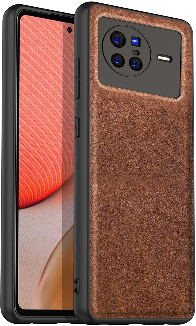 Tux Back Case for Vivo X80 , Slim Leather Case with Soft Edge Shockproof Back Cover (Brown)