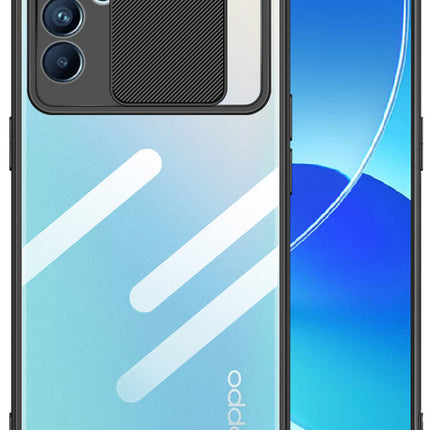 Slider Back Cover for Oppo Reno 6 (5G) , [Military Grade Protection] Shockproof Slim Clear Camera Shield Bumper Back Case (Black)