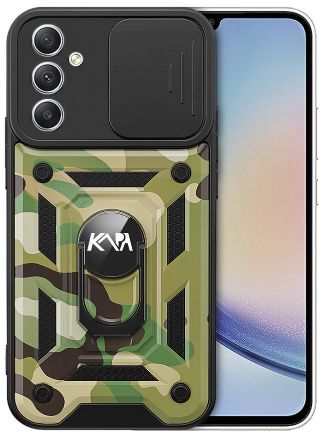 Mobizang Tank Back Cover for Samsung Galaxy A54 (5G) | Inbuilt Ring + Slider Shockproof Lens Protection Case (Green)