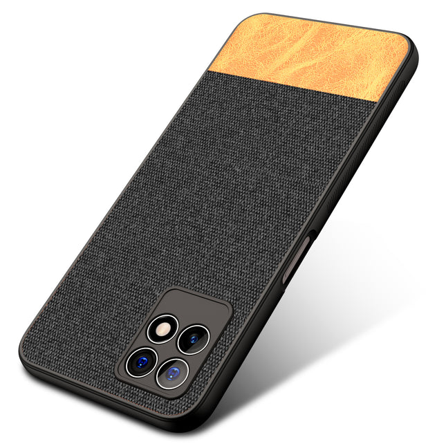Soft Fabric & Leather Hybrid Protective Case Cover for Realme 8i (Black,Brown)