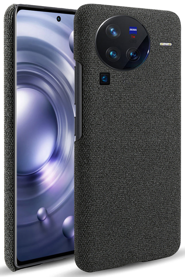 Mobizang Woven Soft Fabric Case for Vivo X80 Pro (5G) Back Cover,  Shock Protection Slim Hard Anti Slip Back Cover (Black)