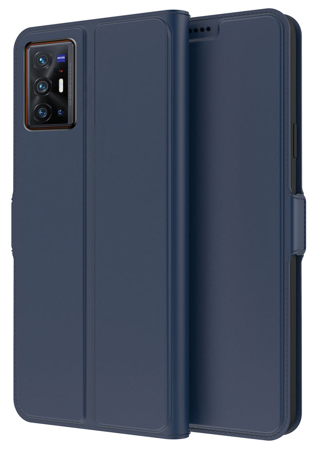 Noble Slim Flip Cover for Vivo X70 Pro Plus , Magnetic and Card Holder Stand Leather Flip Wallet Case (Blue)