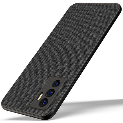 Soft Fabric Hybrid Protective Back Case Cover for Vivo V23E (Black)