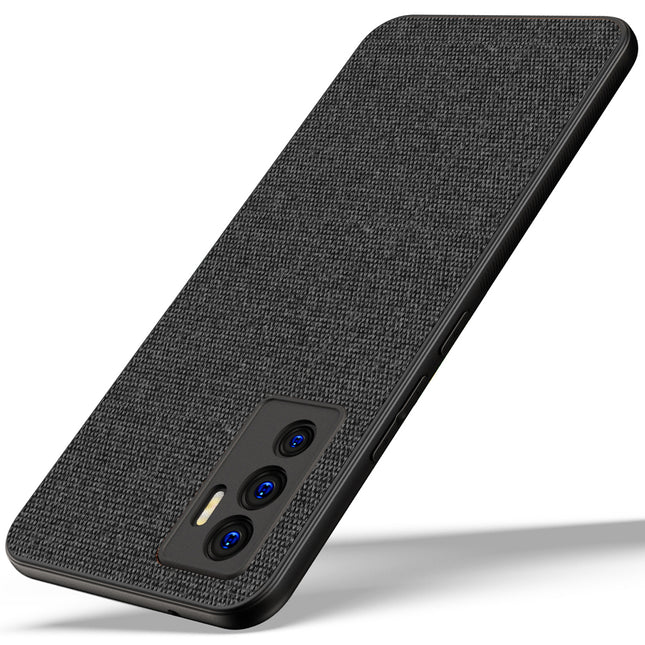Soft Fabric Hybrid Protective Back Case Cover for Vivo V23E (Black)