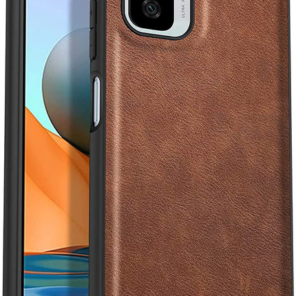 Tux Back Case for Xiaomi Redmi Note 10 /  Note 10S , Slim Leather Case with Soft Edge Shockproof Back Cover (Brown)