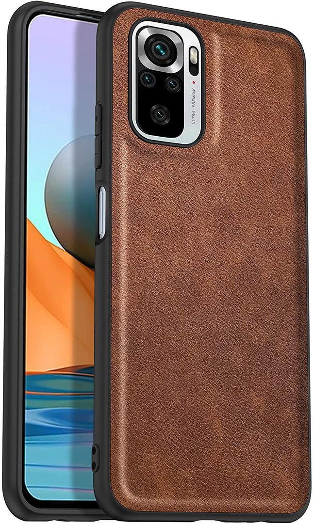 Tux Back Case for Xiaomi Redmi Note 10 /  Note 10S , Slim Leather Case with Soft Edge Shockproof Back Cover (Brown)