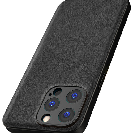 Mobizang Tux Leather Back Cover for Apple iPhone 15 Pro Max | Slim Shockproof Camera Protection Bumper Case (Black)