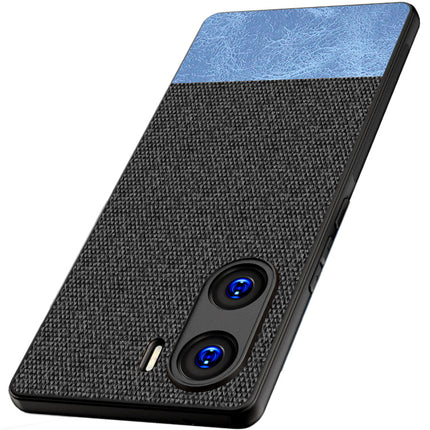 Mobizang Soft Fabric & Leather Hybrid Protective Back Cover for Vivo V29E | Shockproof Slim Hard Anti Slip Back Case (Black::Blue)