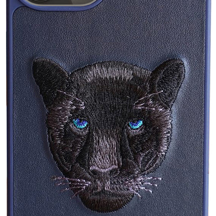 Santa Barbara Panther Series Luxury Leather Back Cover for Apple iPhone 13 Pro Max (6.7) (Blue)