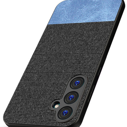 Mobizang Soft Fabric & Leather Hybrid Protective Back Cover for Samsung Galaxy S23 FE | Shockproof Slim Hard Anti Slip Back Case (Black::Blue)