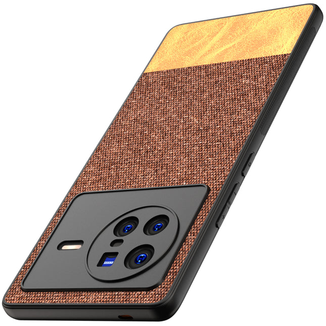 Soft Fabric & Leather Hybrid Protective Back Case Cover for Vivo X80 (Brown)