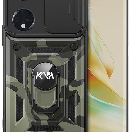 Mobizang Tank Back Cover for Oppo Reno 8T (5G) | Inbuilt Ring + Slider Shockproof Lens Protection Case (Black)