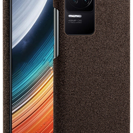 Mobizang Woven Soft Fabric Case for Poco F4 (5G) Back Cover,  Shock Protection Slim Hard Anti Slip Back Cover (Brown)