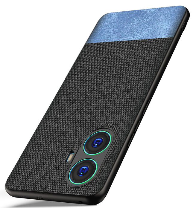 Mobizang Soft Fabric & Leather Hybrid for Realme 10 Pro Plus Back Cover | Shockproof Hybrid Slim Hard Anti Slip Back Case (Black , Blue)