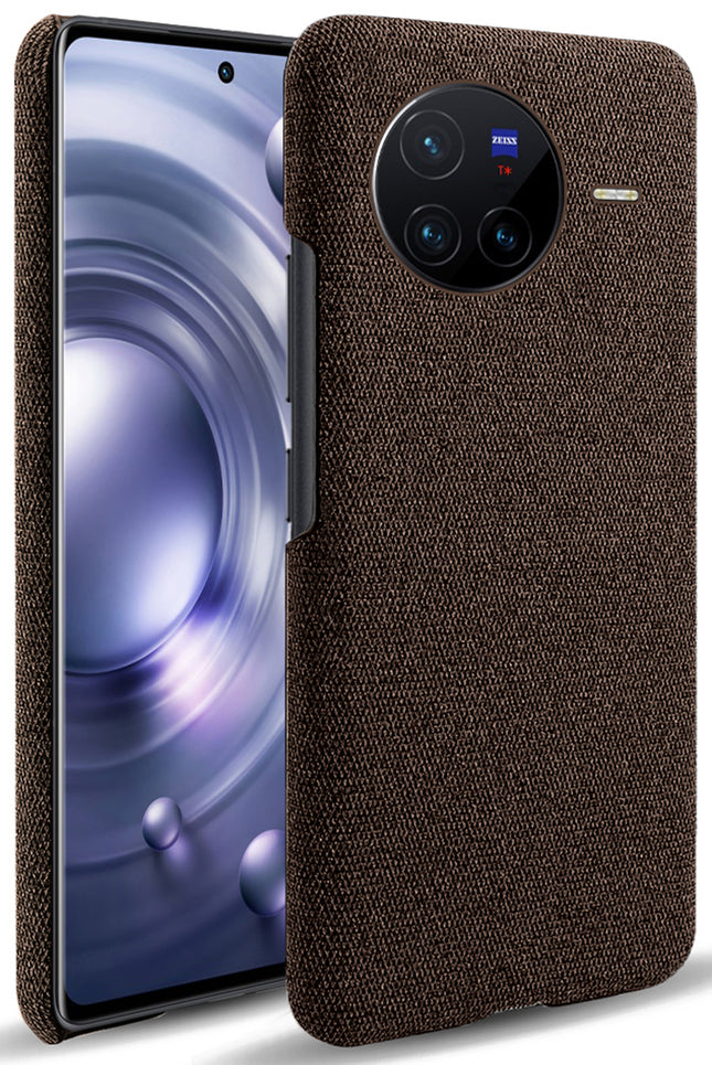 Mobizang Woven Soft Fabric Case for Vivo X80 (5G) Back Cover,  Shock Protection Slim Hard Anti Slip Back Cover (Brown)