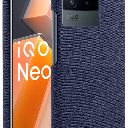 Mobizang Woven Soft Fabric Case for Vivo IQOO Neo 6 (5G) Back Cover,  Shock Protection Slim Hard Anti Slip Back Cover (Blue)