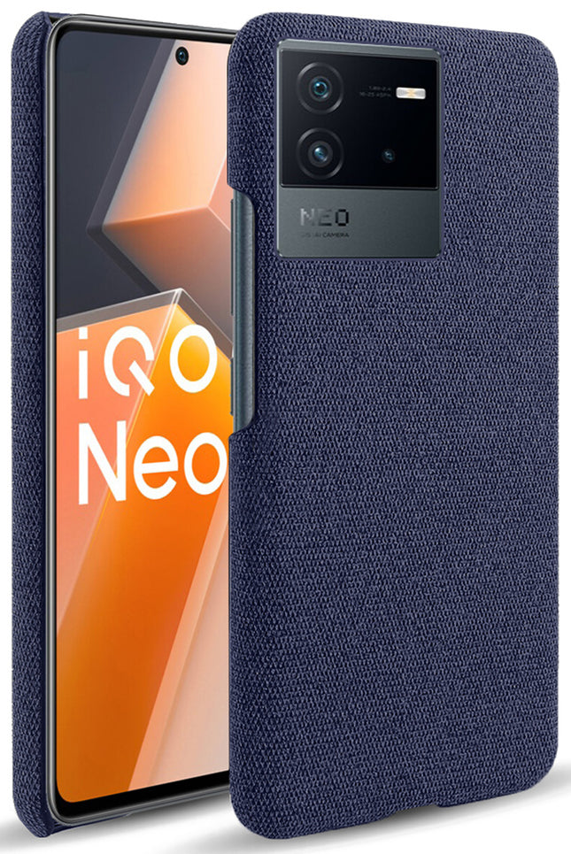 Mobizang Woven Soft Fabric Case for Vivo IQOO Neo 6 (5G) Back Cover,  Shock Protection Slim Hard Anti Slip Back Cover (Blue)