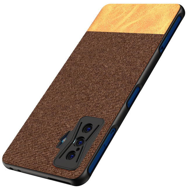 Soft Fabric & Leather Hybrid Protective Case Cover for Redmi K50 Gaming Edition (Brown)