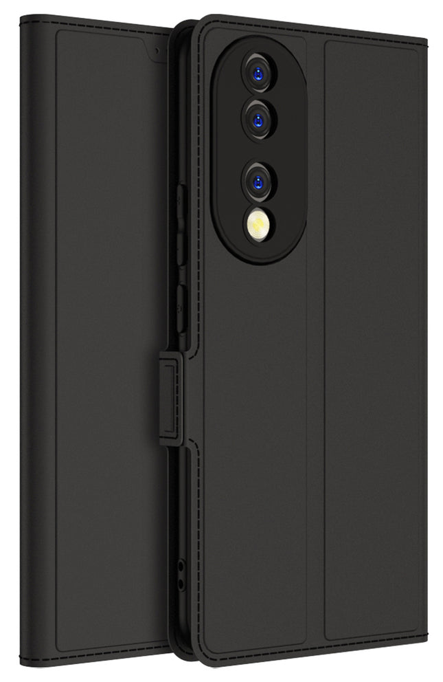 Mobizang Noble Slim Magnetic Leather Flip Case Cover for Honor 90 (5G) | Card Holder Stand Leather Flip Wallet Case (Black)