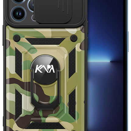 Tank Back Cover for Apple iPhone 12 Pro Max (6.7) , Inbuilt Ring & Slider [Military Grade Protection] Shockproof Lens Protection Case (Green)