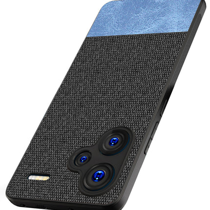 Mobizang Soft Fabric & Leather Hybrid Protective Back Cover for Redmi Note 13 PRO PLUS | Shockproof Slim Hard Anti Slip Back Case (Black , Blue)