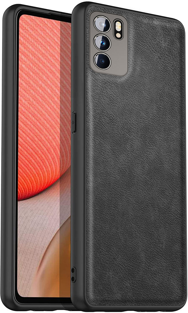 Tux Back Case For Oppo Reno 6 Pro (5G) , Slim Leather Case with Soft Edge Shockproof Back Cover (Black)