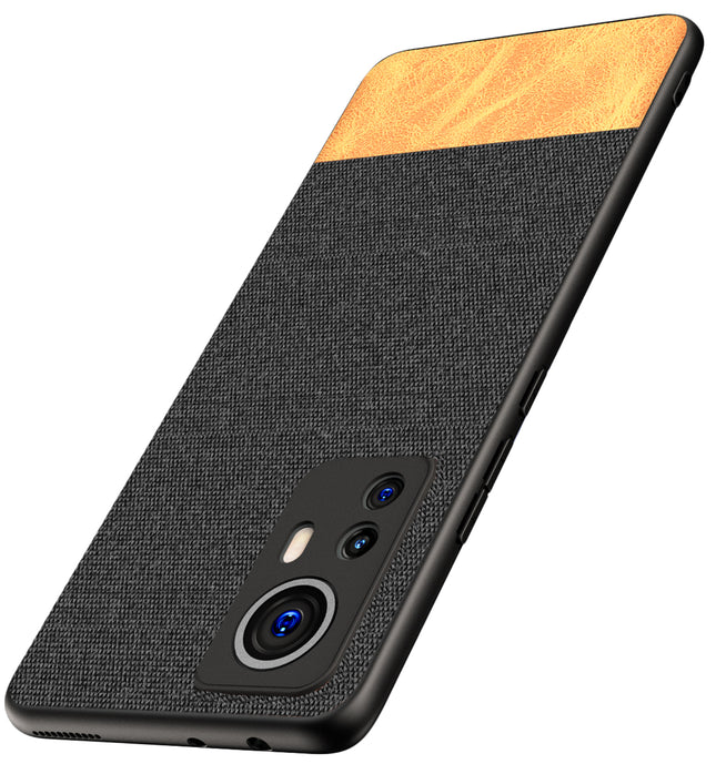 Soft Fabric & Leather Hybrid Protective Back Case Cover for Xiaomi 12 PRO (5G) (Black , Brown)