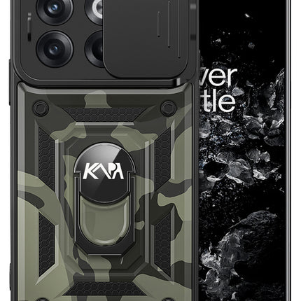 Mobizang Tank Back Cover for OnePLus 10T, Inbuilt Ring + Slider Shockproof Lens Case (Black)