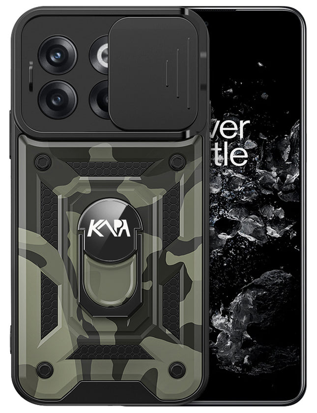 Mobizang Tank Back Cover for OnePLus 10T, Inbuilt Ring + Slider Shockproof Lens Case (Black)