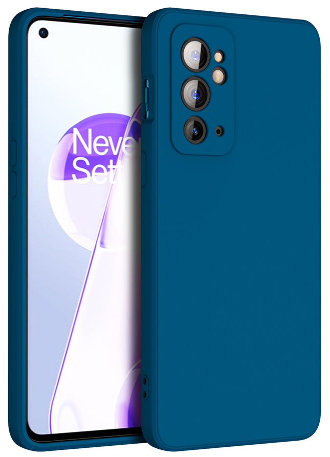 Matte Lens Protective Back Cover for OnePlus 9RT , Slim Silicone with Soft Lining Shockproof Flexible Full Body Bumper Case (Blue)