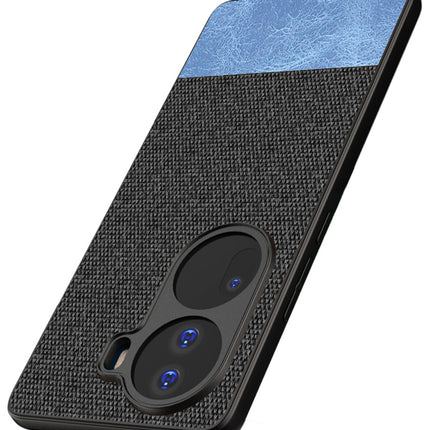 Mobizang Soft Fabric & Leather Hybrid Protective Back Cover for Oppo Reno 11 PRO | Shockproof Slim Hard Anti Slip Back Case (Black , Blue)