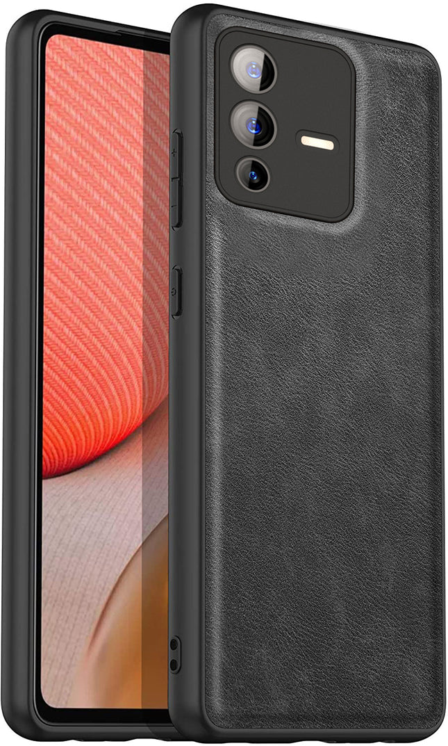 Tux Back Case for Vivo V23 Pro, Slim Leather Case with Soft Edge Shockproof Back Cover (Black)