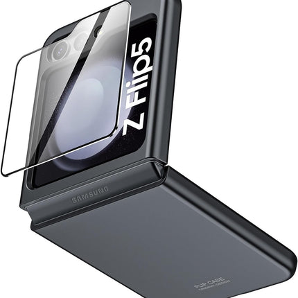 Mobizang Ultra Thin Back Case for Samsung Galaxy Z Flip 5 with Inbuilt Glass | Full Body Protection Hard Back Cover , Black