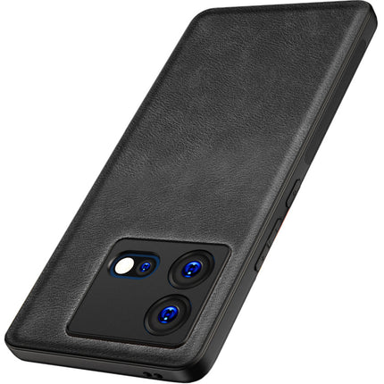 Mobizang Tux Leather Back Cover for IQOO Neo 8 | Slim Shockproof Camera Protection Bumper Case (Black)