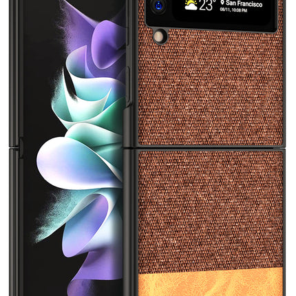 Soft Fabric & Leather Hybrid Protective Case Cover for Samsung Galaxy Z Flip 3 (Brown)