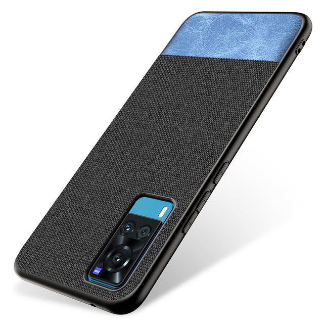 Soft Fabric & Leather Hybrid for Vivo X60 Back Cover, Shockproof Protection Slim Hard Back Case (Black,Blue)