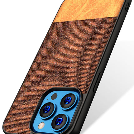 Mobizang Soft Fabric & Leather Hybrid Protective Back Case Cover for Apple iPhone 14 Mini (Brown)