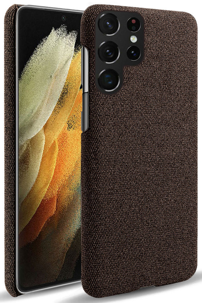 Woven Soft Fabric Case for Samsung Galaxy S22 Ultra Back Cover, Shock Protection Slim Hard Anti Slip Back Cover (Brown)