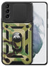 Tank Back Cover for Samsung Galaxy S22 Ultra , Inbuilt Ring + Slider Shockproof Lens Protection Case (Green)