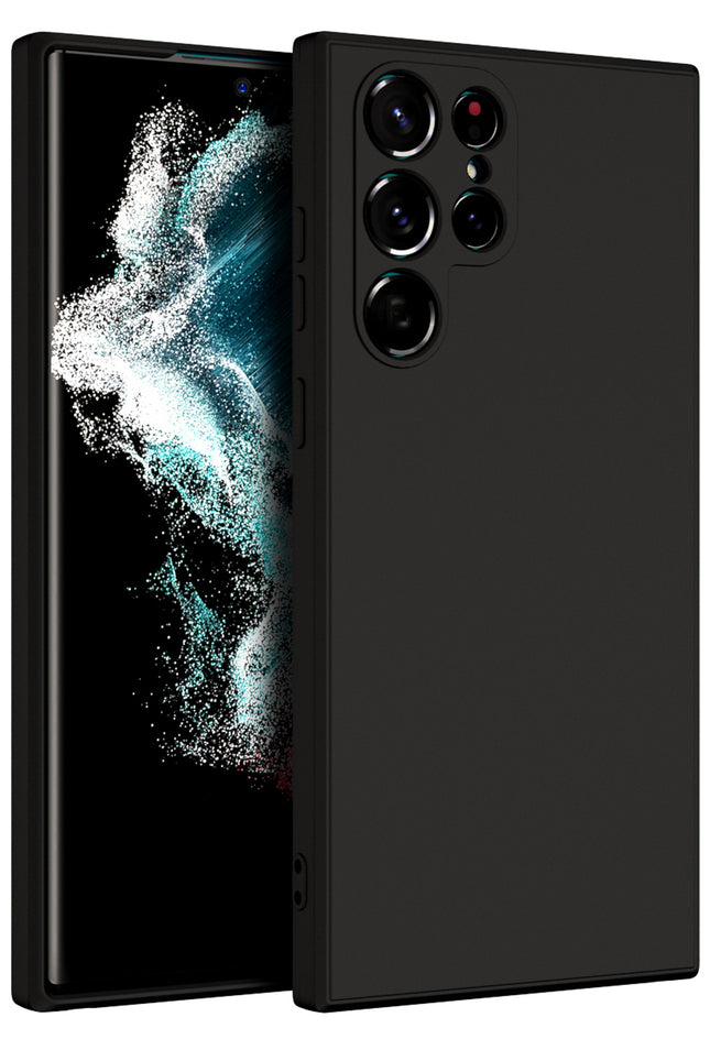 Matte Lens Protective Back Cover for Samsung Galaxy S22 ULTRA, Slim Silicone with Soft Lining Shockproof Flexible Full Body Bumper Case (Black)