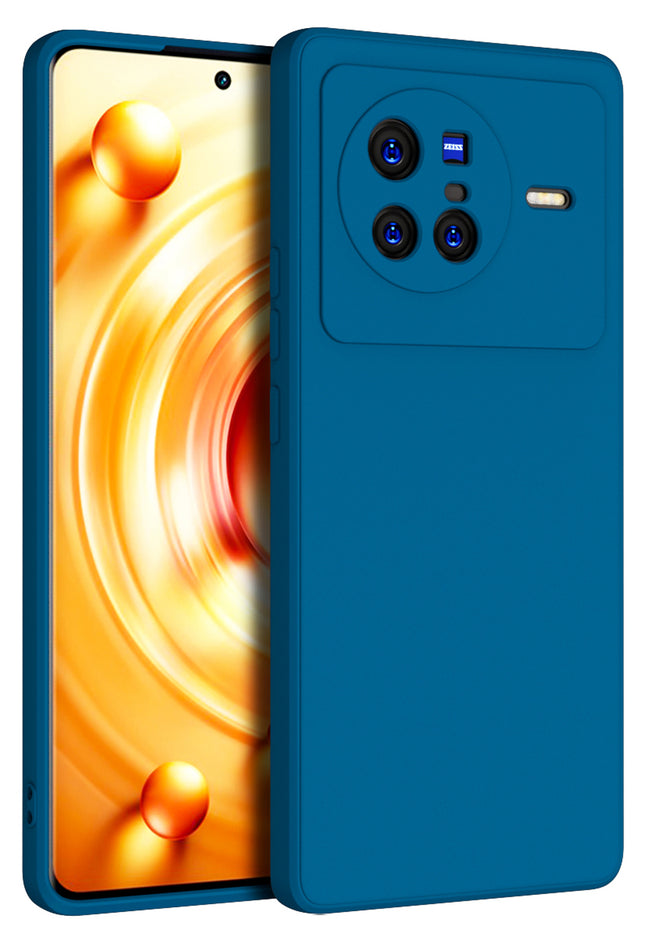 Matte Lens Protective Shockproof Flexible Back Cover for Vivo X80, Slim Silicone with Soft Lining Shockproof Flexible Full Body Bumper Case (Blue)