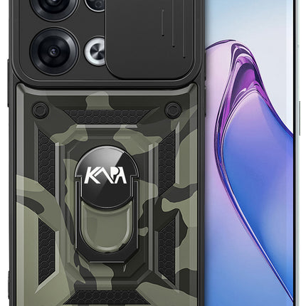 Mobizang Tank Back Cover for Oppo Reno 8 Pro (5G) , Inbuilt Ring + Slider Shockproof Lens Protection Case (Black)