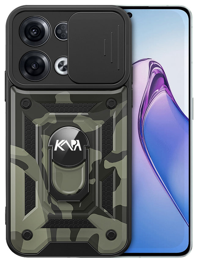 Mobizang Tank Back Cover for Oppo Reno 8 Pro (5G) , Inbuilt Ring + Slider Shockproof Lens Protection Case (Black)