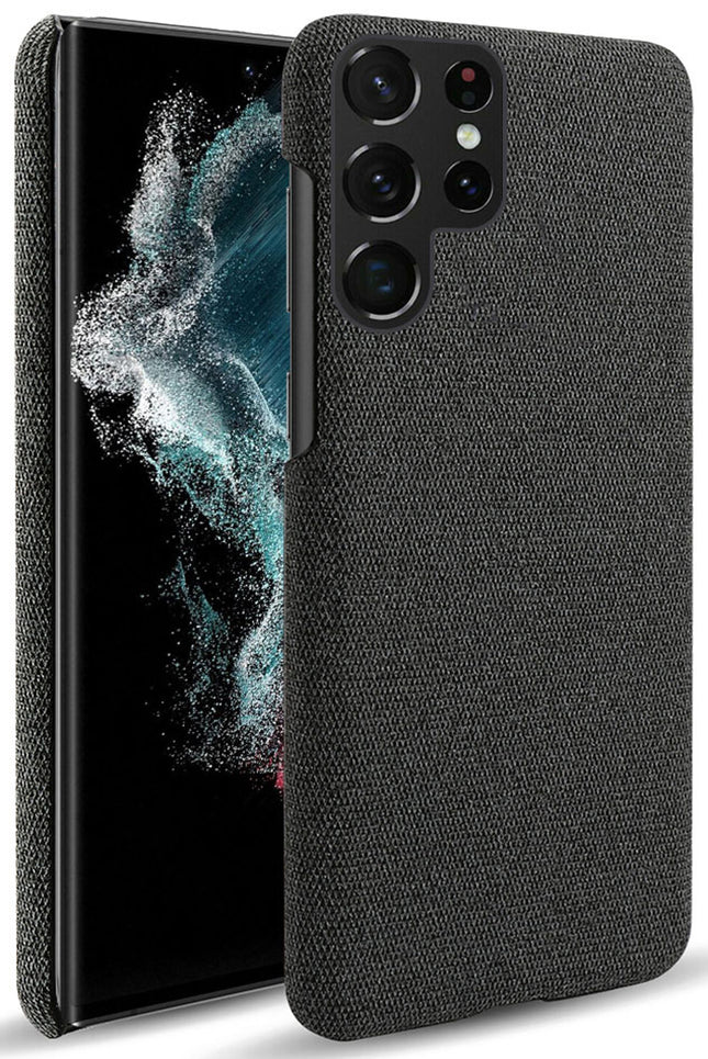 Mobizang Woven Soft Fabric Case for Samsung Galaxy S23 ULTRA Back Cover, Shock Protection Slim Hard Anti Slip Back Cover (Black)