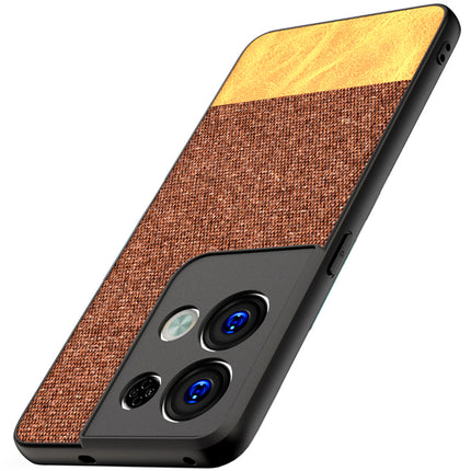 Mobizang Soft Fabric & Leather Hybrid Protective Back Case Cover for Oppo Reno 8 PRO (5G) (Brown)