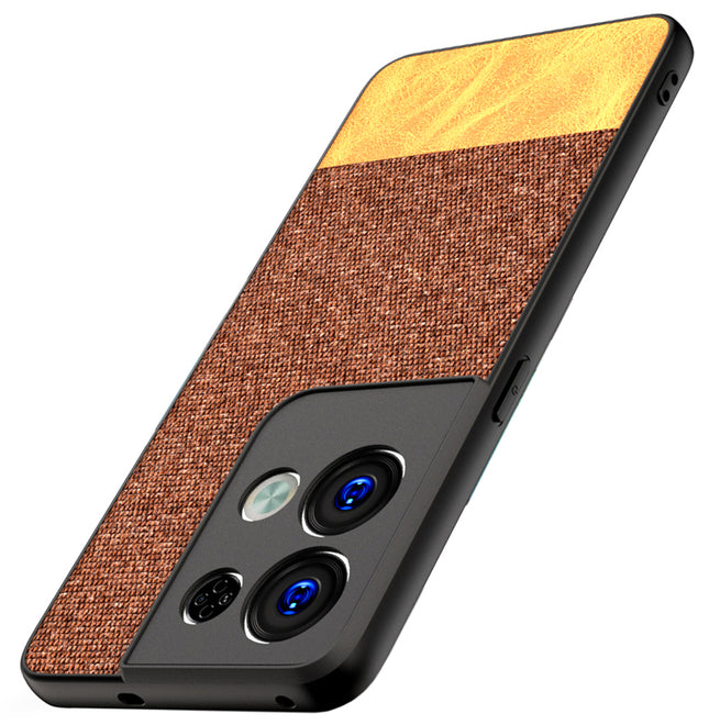 Mobizang Soft Fabric & Leather Hybrid Protective Back Case Cover for Oppo Reno 8 PRO (5G) (Brown)